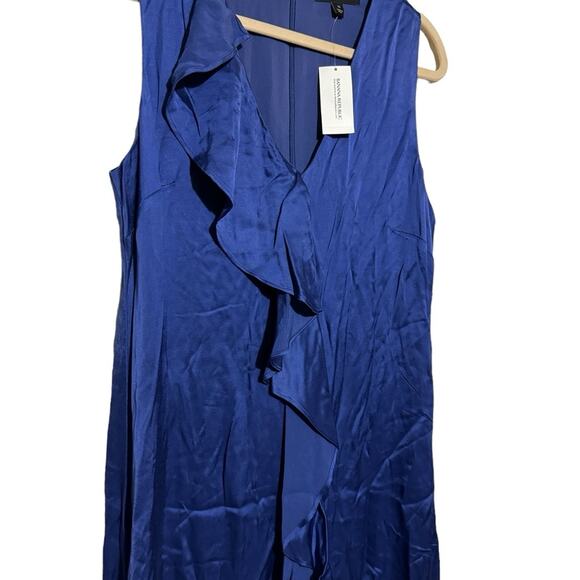 Banana Republic NWT Blue Satin Rayon Ruffle High Low Dress Women’s Size 10 - Picture 2 of 8